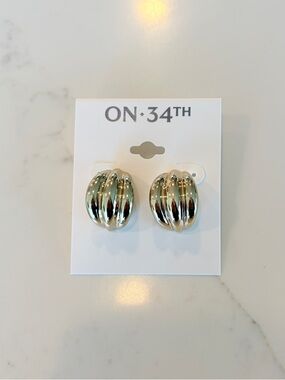 ON·34TH Gold Ribbed Dome Earrings